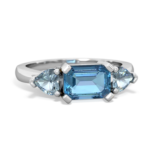 Blue Topaz Genuine Swiss Blue Topaz with Genuine Aquamarine and Genuine Smoky Quartz Three Stone ring Ring