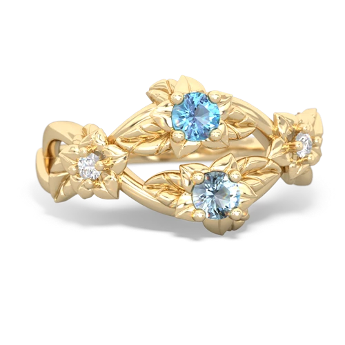 Blue Topaz Genuine Swiss Blue Topaz with Genuine Aquamarine Sparkling Bouquet ring Ring