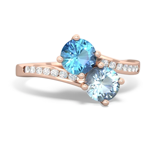 Blue Topaz Genuine Swiss Blue Topaz with Genuine Aquamarine Keepsake Two Stone ring Ring