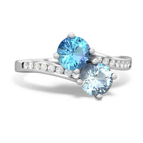 blue topaz-aquamarine two stone channel ring