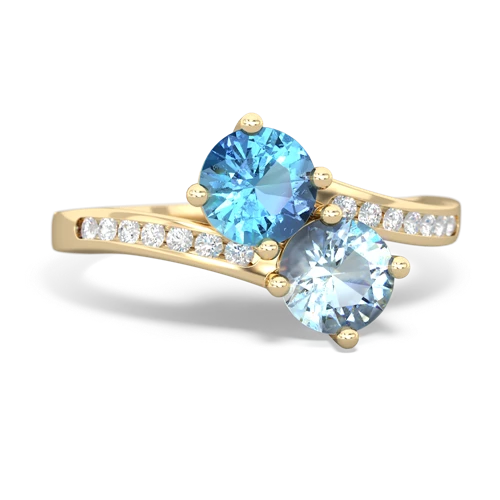 blue topaz-aquamarine two stone channel ring