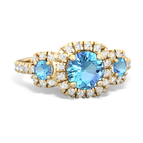 garnet-blue topaz three stone regal ring