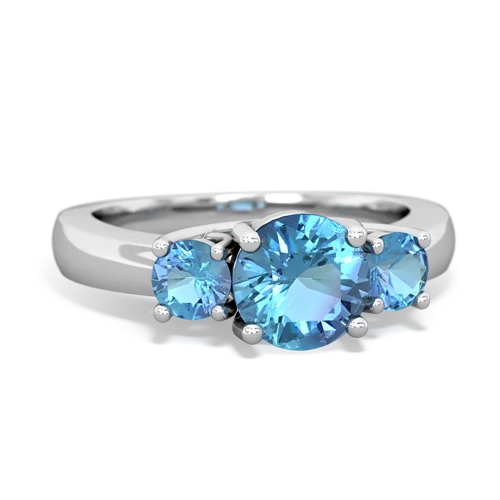 Blue Topaz Genuine Swiss Blue Topaz with Genuine Swiss Blue Topaz and Genuine Opal Three Stone Trellis ring Ring