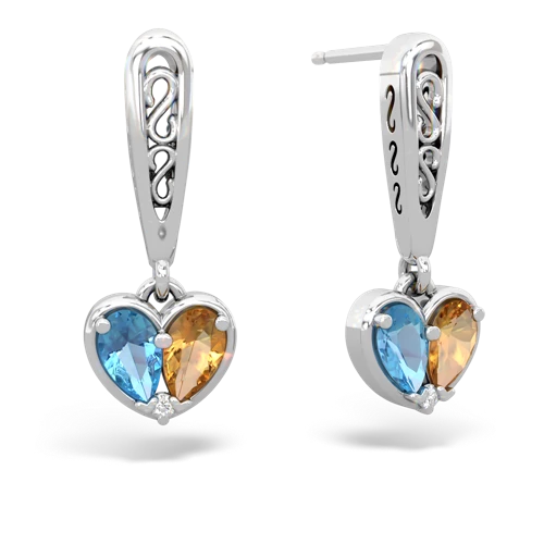 blue topaz-citrine filligree earrings