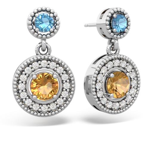 blue topaz-citrine halo earrings