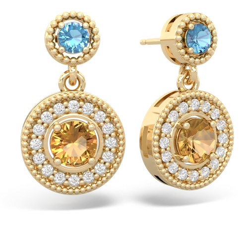 blue topaz-citrine halo earrings