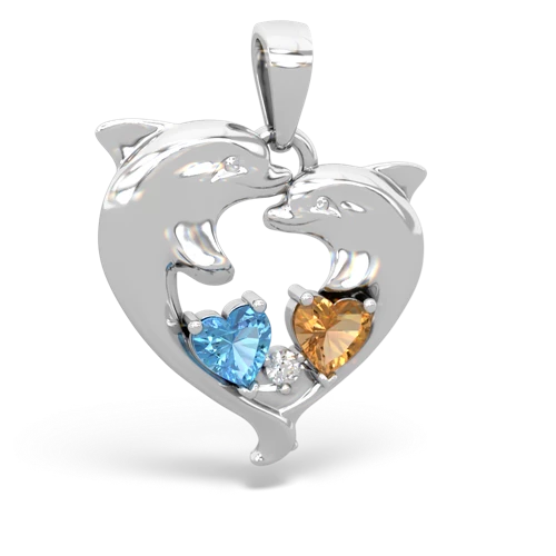 blue topaz-citrine dolphins pendant