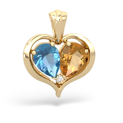 blue topaz-citrine half heart whole pendant