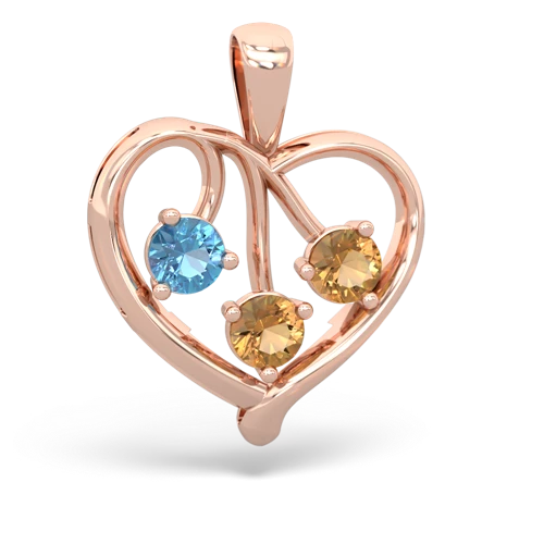 blue topaz-citrine love heart pendant