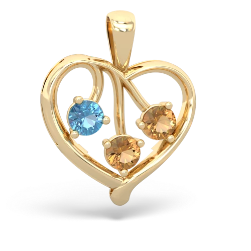 blue topaz-citrine love heart pendant