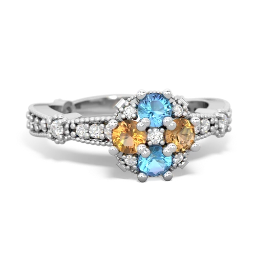 blue topaz-citrine art deco engagement ring