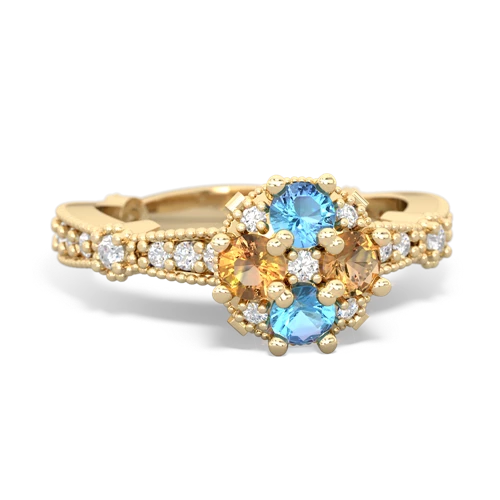 blue topaz-citrine art deco engagement ring