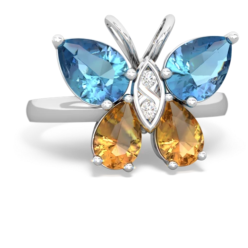 blue topaz-citrine butterfly ring