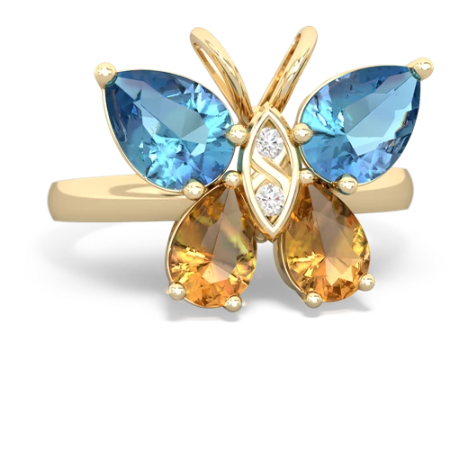 blue topaz-citrine butterfly ring