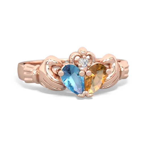 blue topaz-citrine claddagh ring