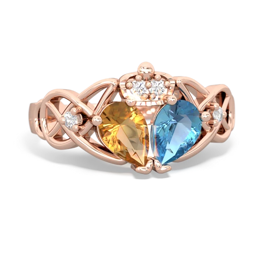 blue topaz-citrine claddagh ring