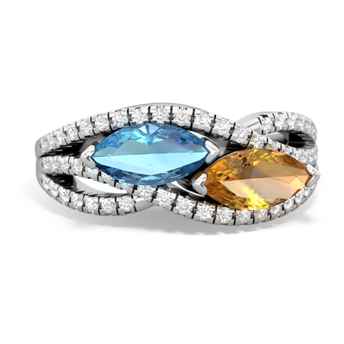 blue topaz-citrine double heart ring