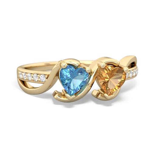 blue topaz-citrine double heart ring