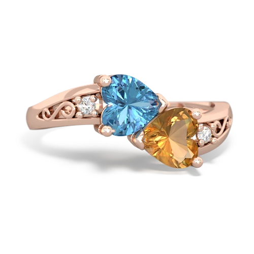 blue topaz-citrine filligree ring