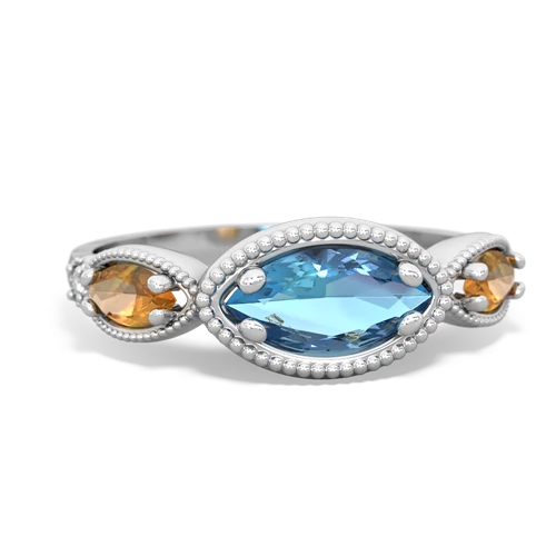 blue topaz-citrine milgrain marquise ring