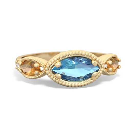 blue topaz-citrine milgrain marquise ring