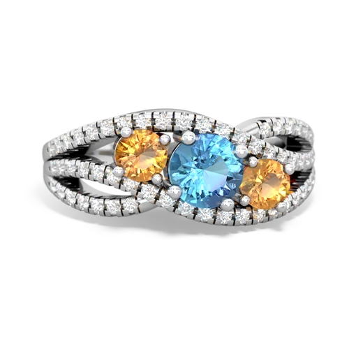 blue topaz-citrine three stone pave ring