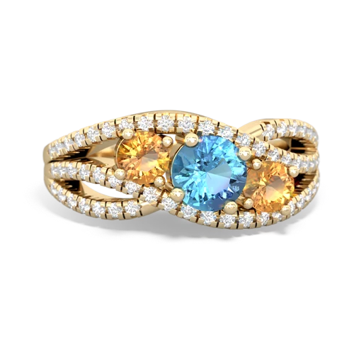 blue topaz-citrine three stone pave ring