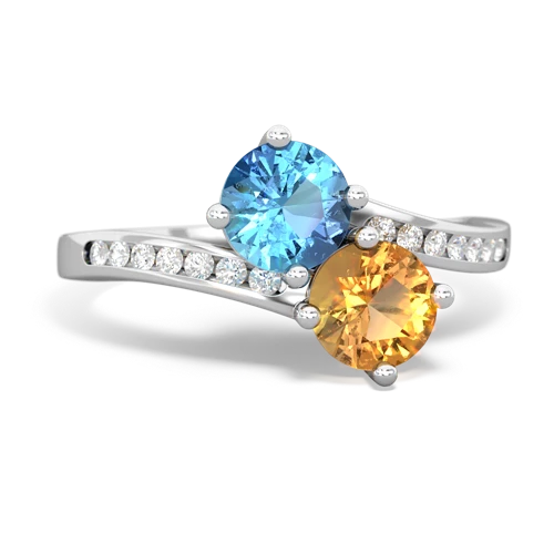blue topaz-citrine two stone channel ring