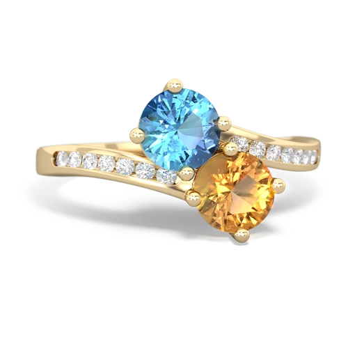 blue topaz-citrine two stone channel ring