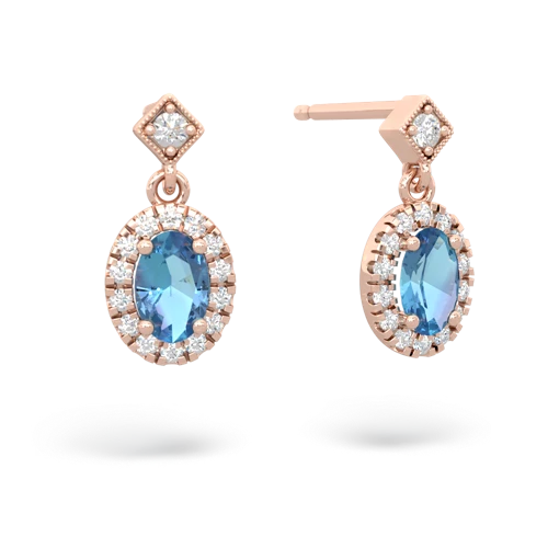 blue topaz halo drop earrings