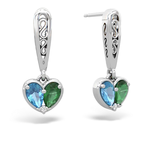 blue topaz-emerald filligree earrings