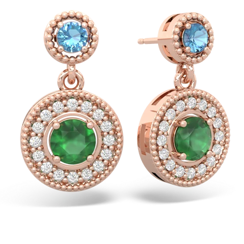 blue topaz-emerald halo earrings