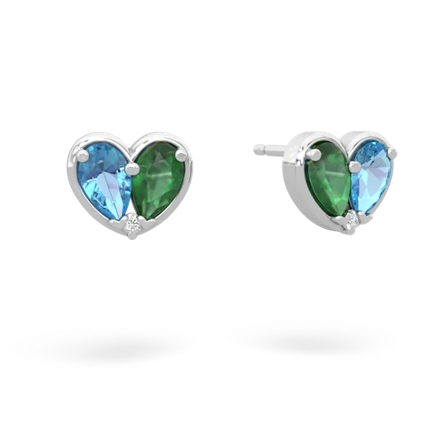 blue topaz-emerald one heart earrings