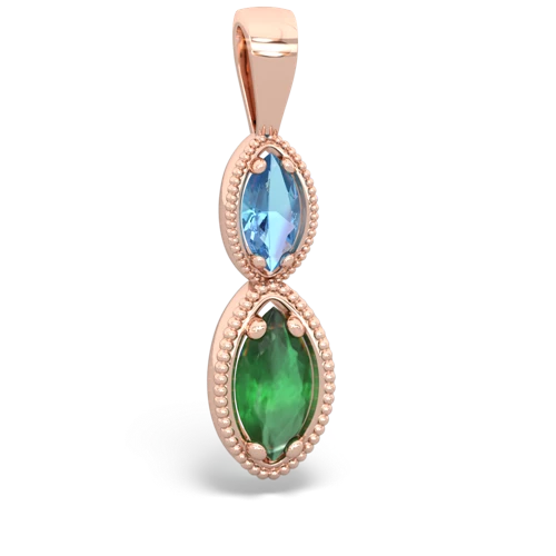 blue topaz-emerald antique milgrain pendant
