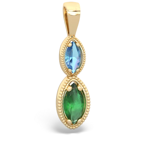 blue topaz-emerald antique milgrain pendant
