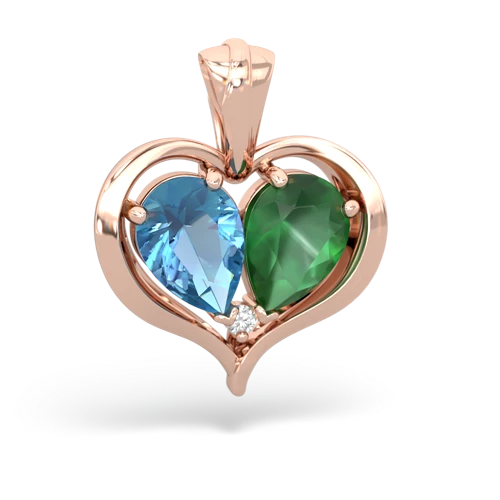 blue topaz-emerald half heart whole pendant