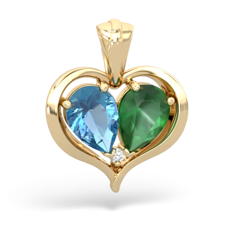 blue topaz-emerald half heart whole pendant