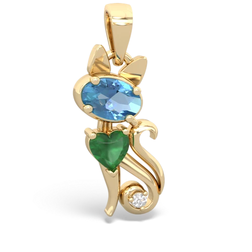blue topaz-emerald kitten pendant