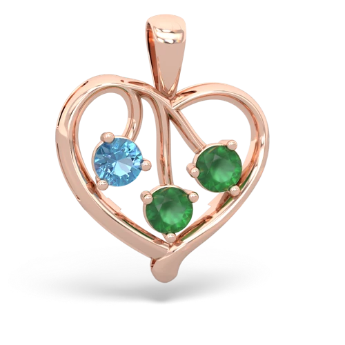 Blue Topaz Genuine Swiss Blue Topaz with Genuine Emerald and Lab Created Sapphire Glowing Heart pendant Pendant