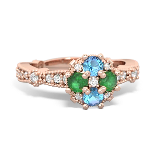 blue topaz-emerald art deco engagement ring