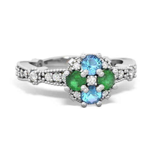 blue topaz-emerald art deco engagement ring