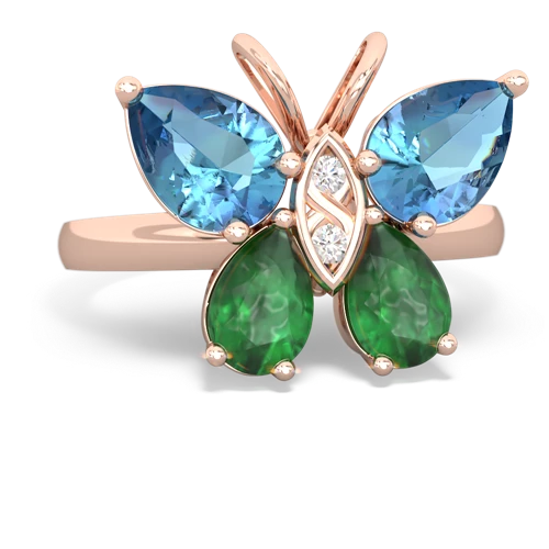 blue topaz-emerald butterfly ring