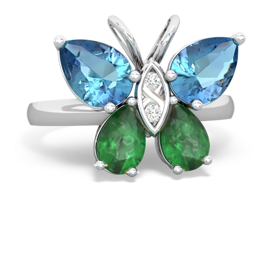 blue topaz-emerald butterfly ring