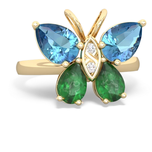 blue topaz-emerald butterfly ring