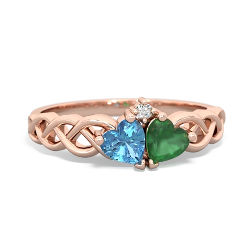 blue topaz-emerald celtic braid ring