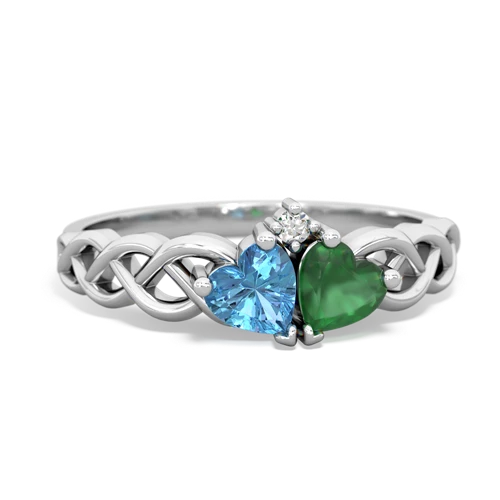 blue topaz-emerald celtic braid ring