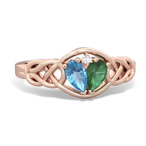 blue topaz-emerald celtic knot ring