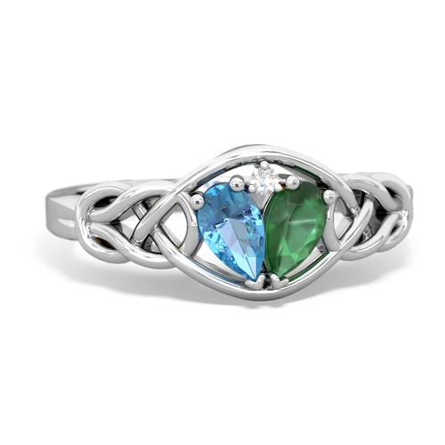 blue topaz-emerald celtic knot ring