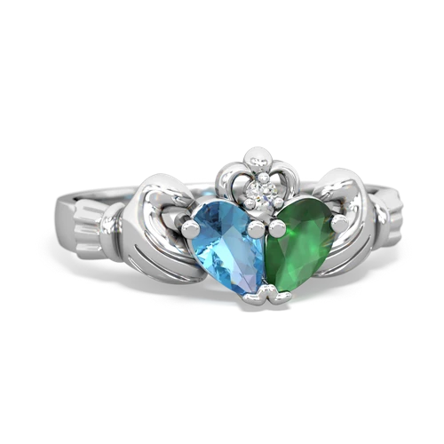 blue topaz-emerald claddagh ring