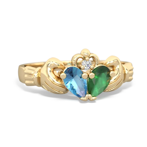 blue topaz-emerald claddagh ring